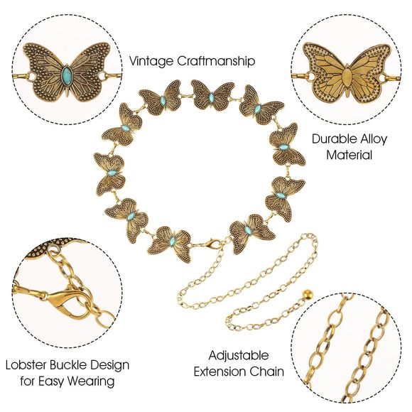 Butterfly Metal Waist Chain Belt, Women Western Belt Adjustable Link Belt🤚 - Picture 3 of 9